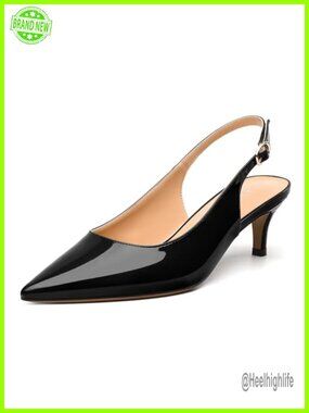 Women's Low Stiletto Heel Pumps Pointed Toe Slingback Adjustable Buckle